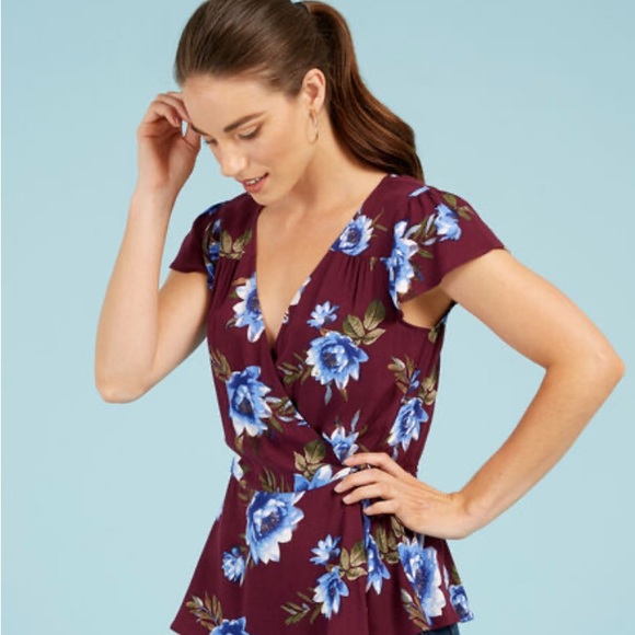 Kismet Tops - Floral wrap front blouse with tie detail